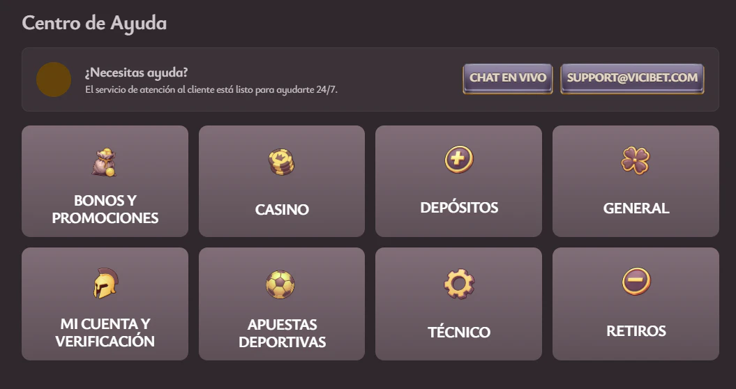 Canales de soporte y atención al cliente disponibles en Vicibet Casino