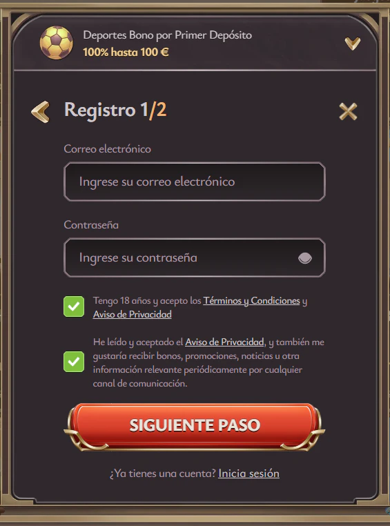 Registro de usuario e inicio de sesión en Vicibet Casino